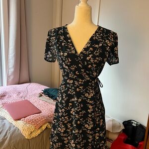 Floral Wrap Dress - Black